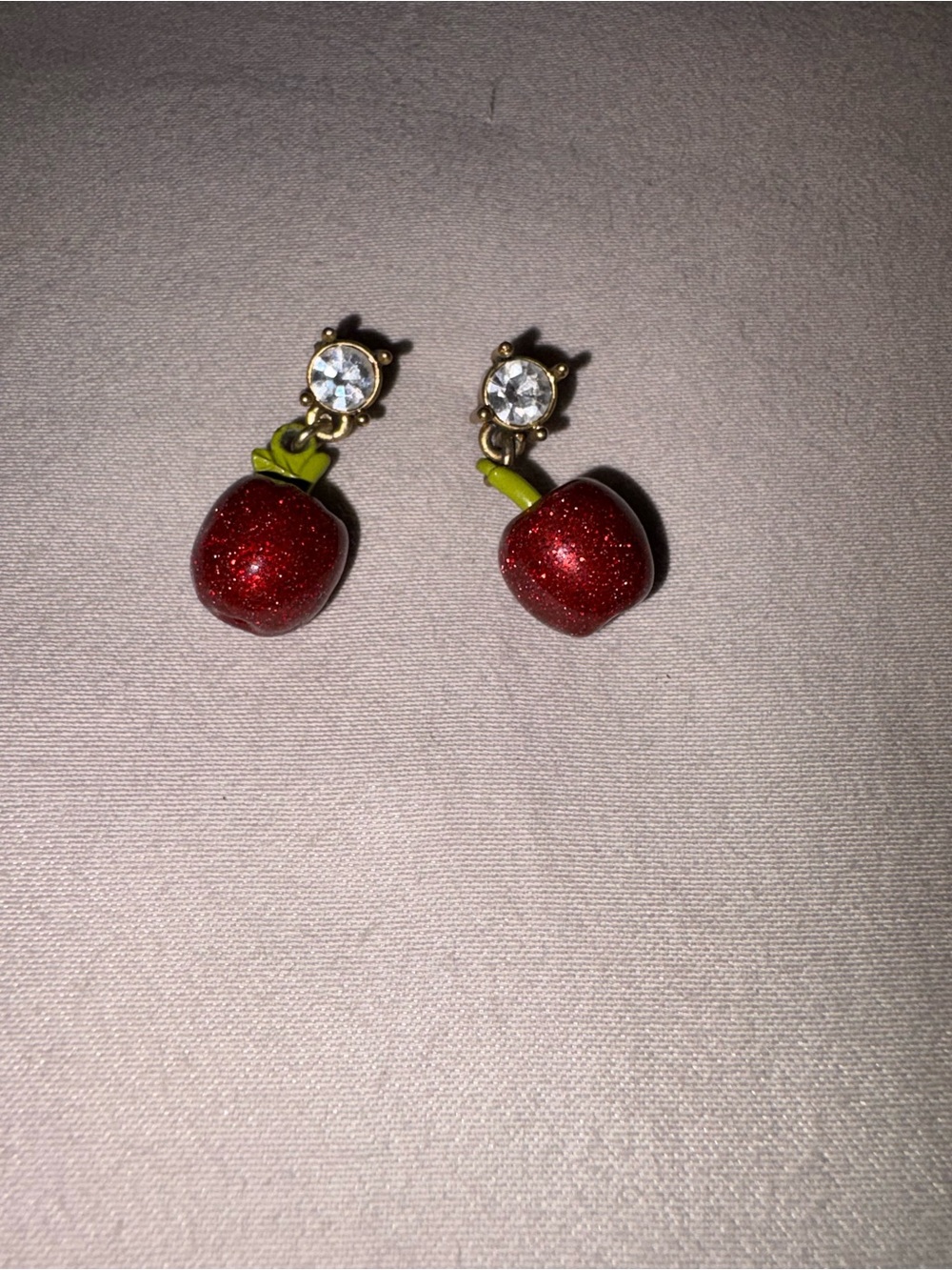 Betsey Johnson Red Glitter Cherry Drop Earrings with Crystal Studs